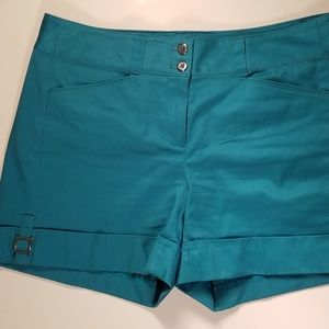 Turquoise Dressy Flat Front Shorts with Cuff 1c